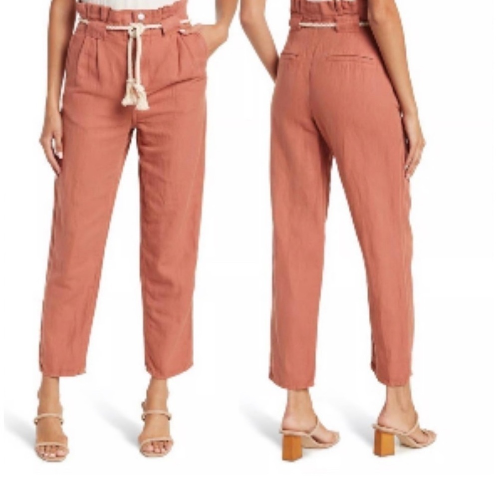 NWT. Veronica Beard Karter Paperbag Linen Blend Crop Pants in Mocha Size 8